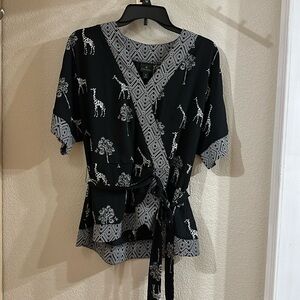 Worthington Black and White Blouse with Giraffes